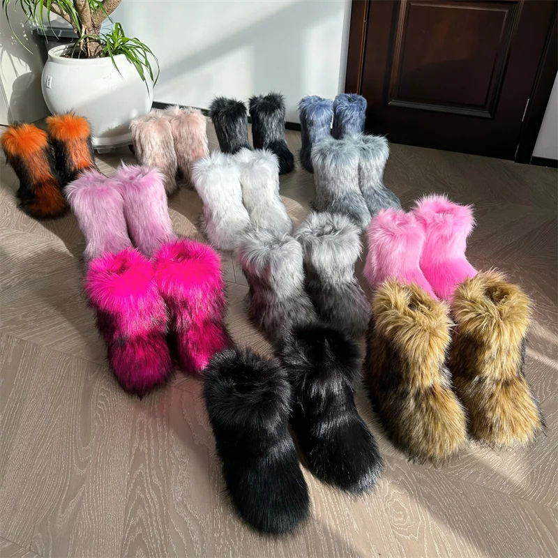Women's Fur Boots – Fluffy Mid-Calf Slip-On - Lolly 