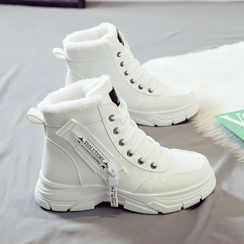 Women's Fur Lined Winter Ankle Boots Lace-Up Cushioned Platform Snow Boots Warm Insulated - Lolly 