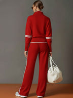 Women's Half-Zip Sweatshirt Wide-Leg Pants Set Sporty Athleisure Tracksuit Casual Two-Piece Outfit - Lolly 