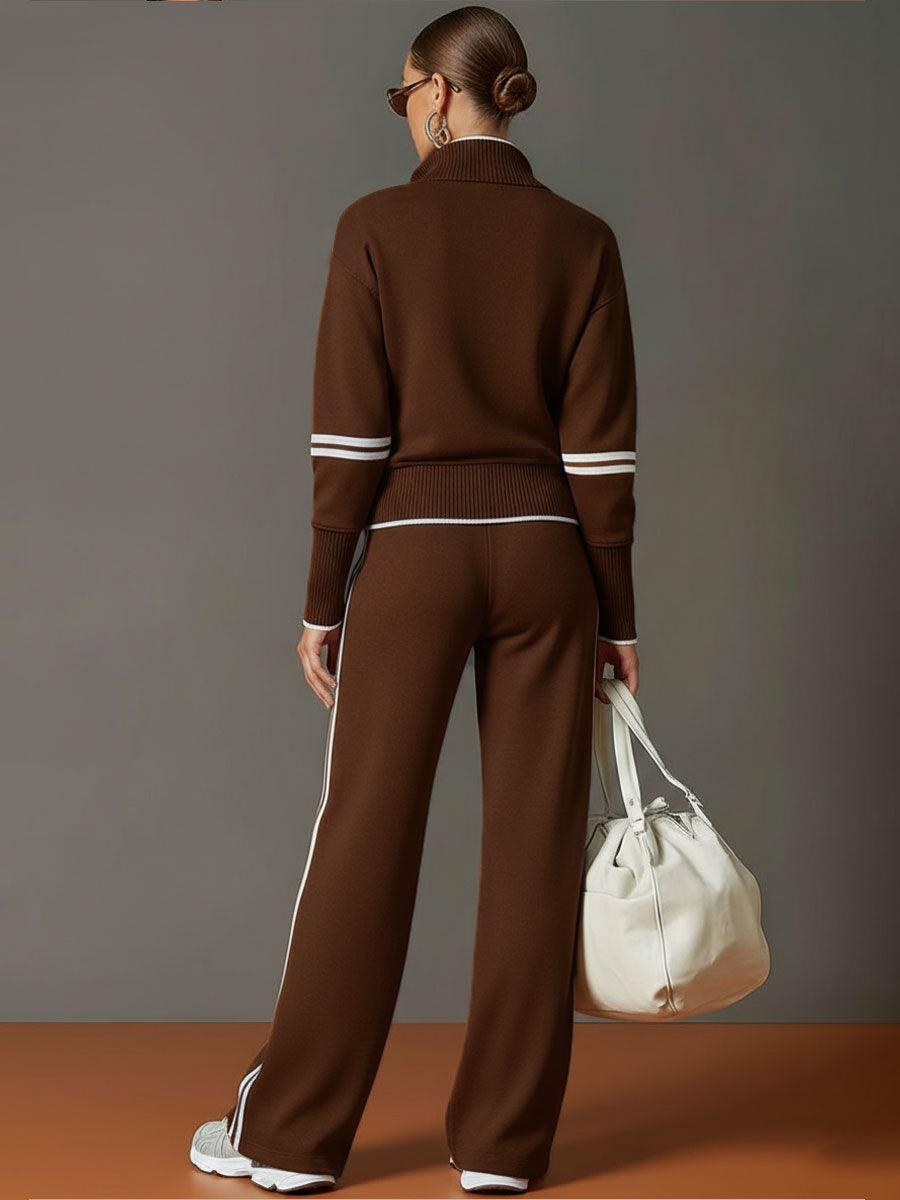 Women's Half-Zip Sweatshirt Wide-Leg Pants Set Sporty Athleisure Tracksuit Casual Two-Piece Outfit - Lolly 