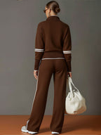 Women's Half-Zip Sweatshirt Wide-Leg Pants Set Sporty Athleisure Tracksuit Casual Two-Piece Outfit - Lolly 