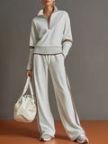 Women's Half-Zip Sweatshirt Wide-Leg Pants Set Sporty Athleisure Tracksuit Casual Two-Piece Outfit - Lolly 