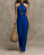 Women's Halter Maxi Dress – Crossover Neckline, Sleeveless Floor-Length - Lolly 