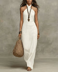 Women's Halter Maxi Dress – Crossover Neckline, Sleeveless Floor-Length - Lolly 