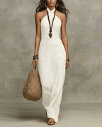 Women's Halter Maxi Dress – Crossover Neckline, Sleeveless Floor-Length - Lolly 