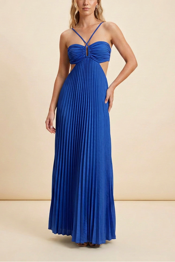 Women's Halter Pleated Long Dress Formal Prom Wedding Guest Gala Ceremony Evening Elegant Backless – Luella - Lolly 