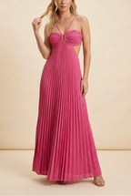 Women's Halter Pleated Long Dress Formal Prom Wedding Guest Gala Ceremony Evening Elegant Backless – Luella - Lolly 