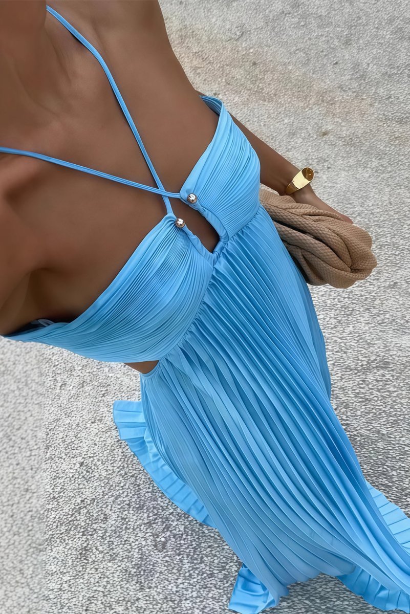 Women's Halter Pleated Long Dress Formal Prom Wedding Guest Gala Ceremony Evening Elegant Backless – Luella - Lolly 