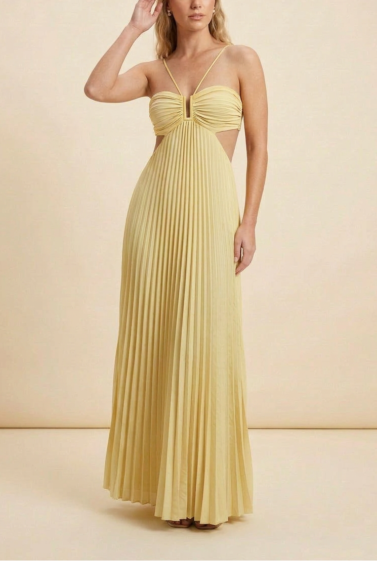 Women's Halter Pleated Long Dress Formal Prom Wedding Guest Gala Ceremony Evening Elegant Backless – Luella - Lolly 