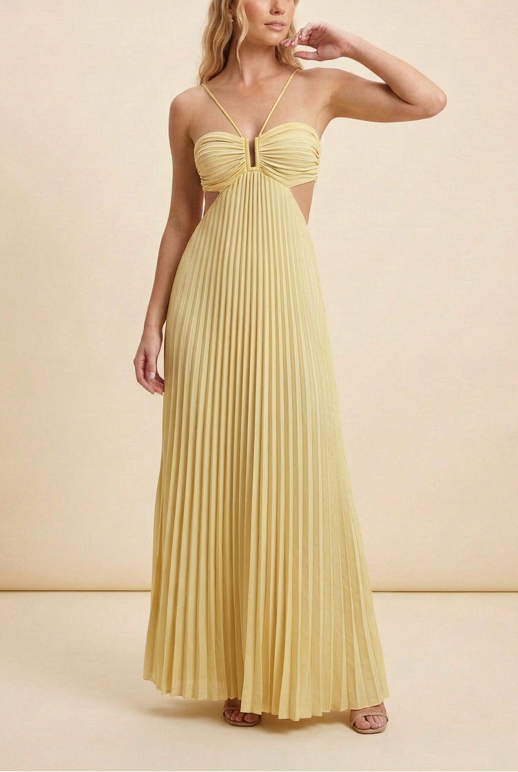 Women's Halter Pleated Long Dress Formal Prom Wedding Guest Gala Ceremony Evening Elegant Backless – Luella - Lolly 