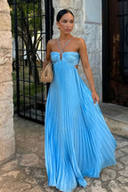 Women's Halter Pleated Long Dress Formal Prom Wedding Guest Gala Ceremony Evening Elegant Backless – Luella - Lolly 