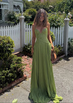Women's Halter Pleated Long Dress Wedding Guest Summer Formal Graduation Party Travel – Lily - Lolly 