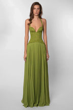 Women's Halter Pleated Long Dress Wedding Guest Summer Formal Graduation Party Travel – Lily - Lolly 