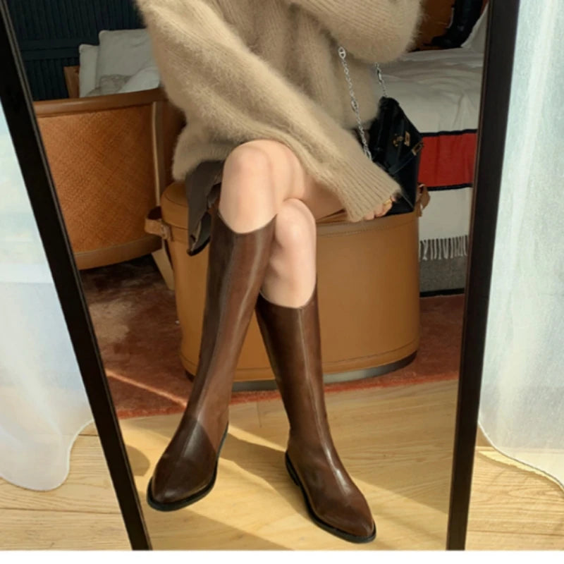 Women's Heel Knee High Boots – Pointed Toe Pull-On - Lolly 