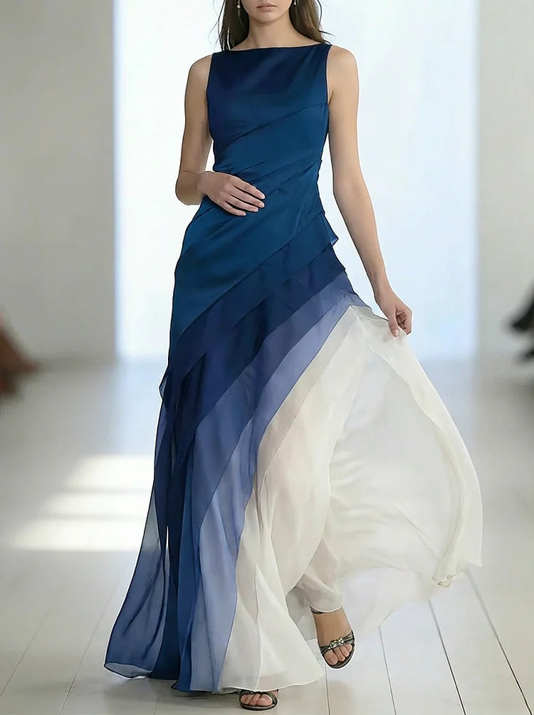 Women's High Waist Patchwork Tulle Sleeveless Maxi Dress Formal Prom Gala Wedding Guest Evening Elegant – Lumière - Lolly 