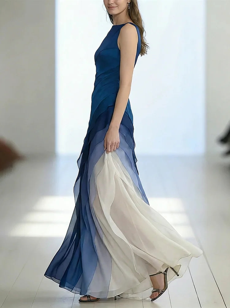 Women's High Waist Patchwork Tulle Sleeveless Maxi Dress Formal Prom Gala Wedding Guest Evening Elegant – Lumière - Lolly 