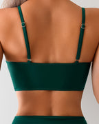 Women's High-Waist Two-Piece Bikini Set Metal V-Bar Accent Ruched Structured Top Beach Pool Vacation Resort Summer – Emerald Green - Lolly 