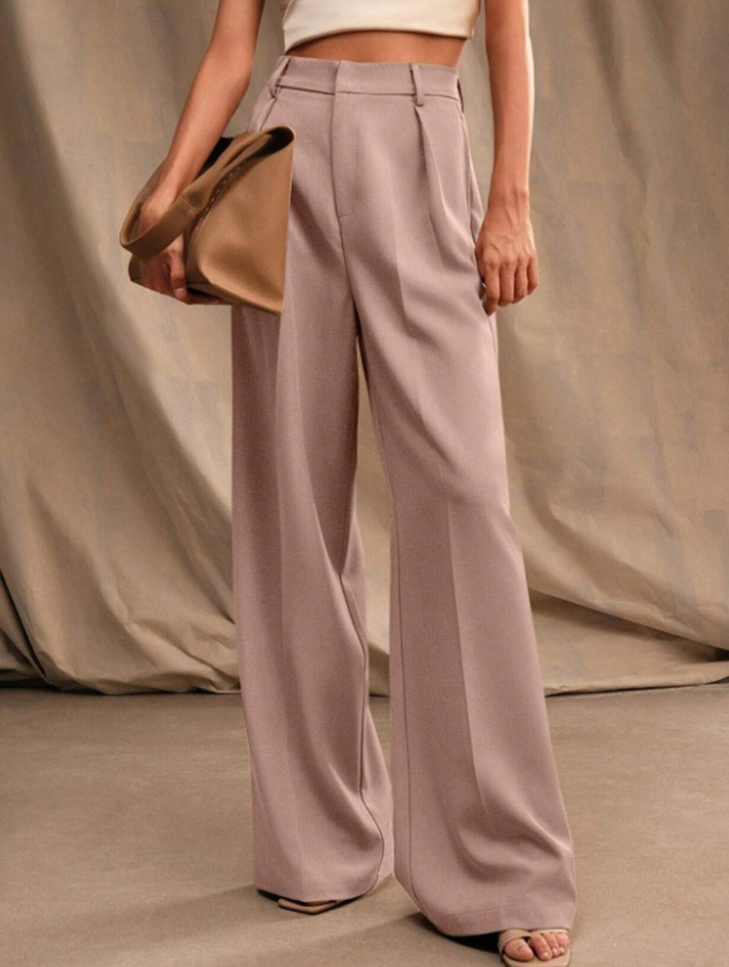 Women's High Waist Wide Leg Drape Pants Loose Flowing Polyester Casual Formal Everyday Trousers – Multicolor - Lolly 