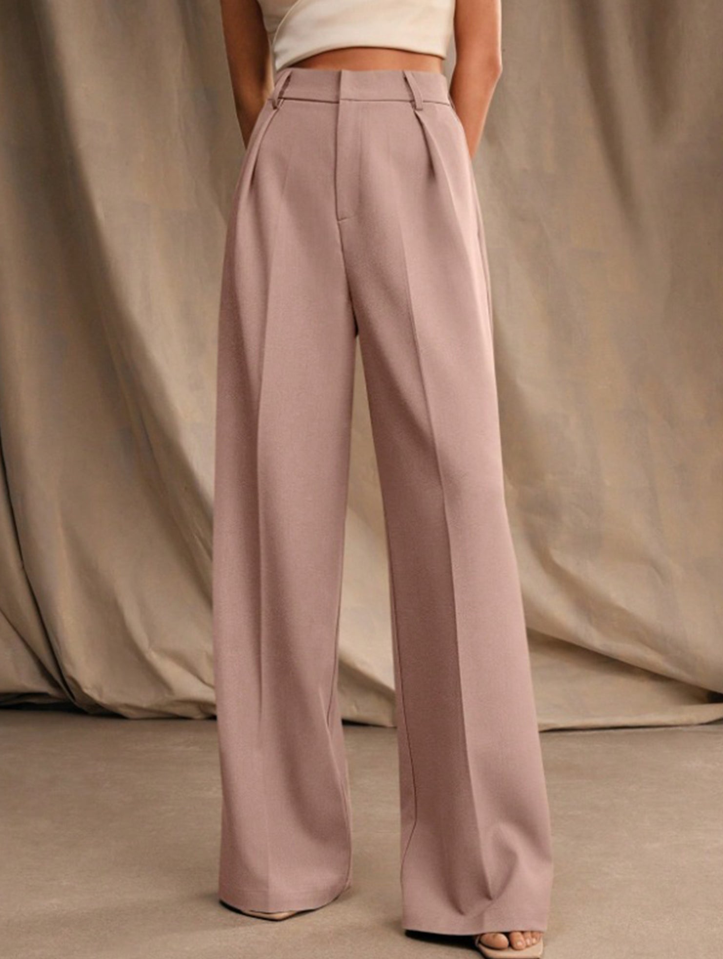Women's High Waist Wide Leg Drape Pants Loose Flowing Polyester Casual Formal Everyday Trousers – Multicolor - Lolly 