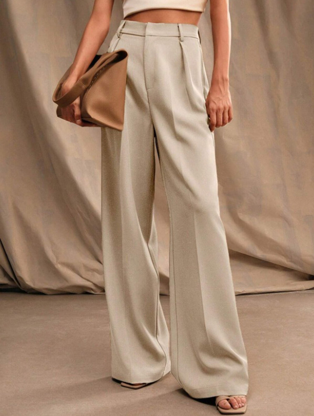 Women's High Waist Wide Leg Drape Pants Loose Flowing Polyester Casual Formal Everyday Trousers – Multicolor - Lolly 