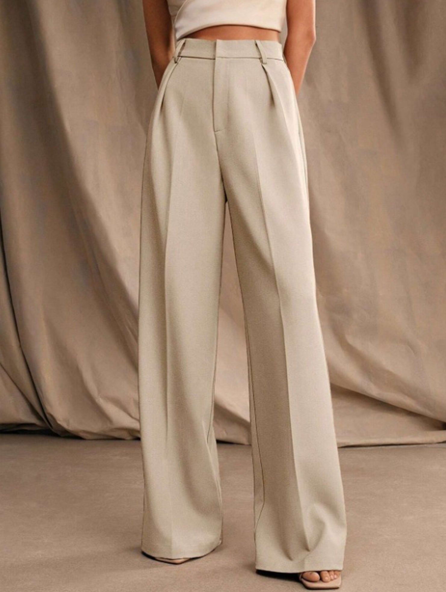 Women's High Waist Wide Leg Drape Pants Loose Flowing Polyester Casual Formal Everyday Trousers – Multicolor - Lolly 