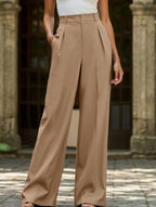 Women's High Waist Wide Leg Drape Pants Loose Flowing Polyester Casual Formal Everyday Trousers – Multicolor - Lolly 