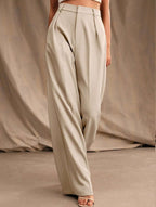Women's High Waist Wide Leg Drape Pants Loose Flowing Polyester Casual Formal Everyday Trousers – Multicolor - Lolly 
