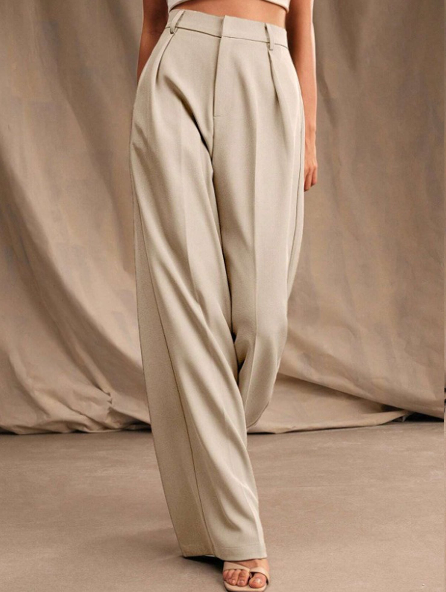 Women's High Waist Wide Leg Drape Pants Loose Flowing Polyester Casual Formal Everyday Trousers – Multicolor - Lolly 