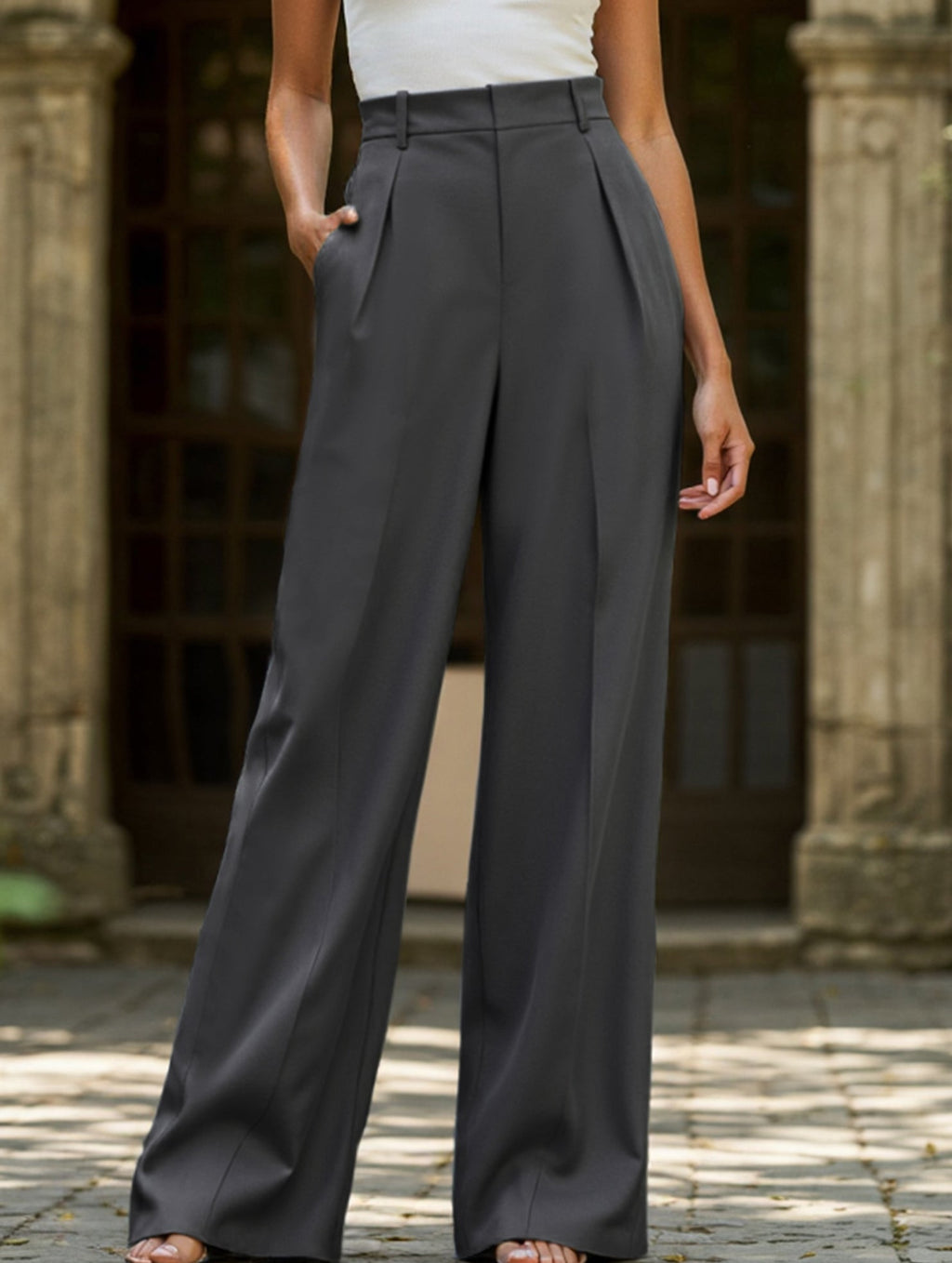 Women's High Waist Wide Leg Drape Pants Loose Flowing Polyester Casual Formal Everyday Trousers – Multicolor - Lolly 