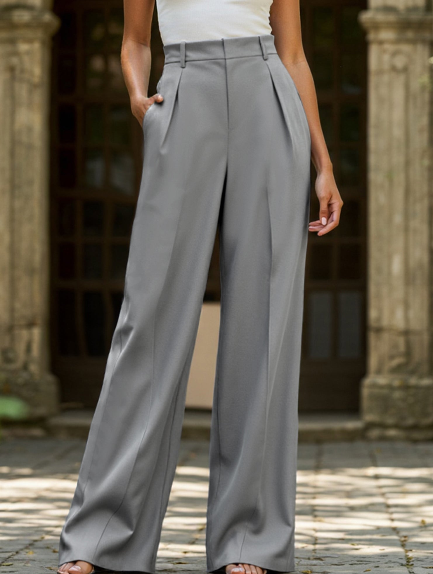 Women's High Waist Wide Leg Drape Pants Loose Flowing Polyester Casual Formal Everyday Trousers – Multicolor - Lolly 
