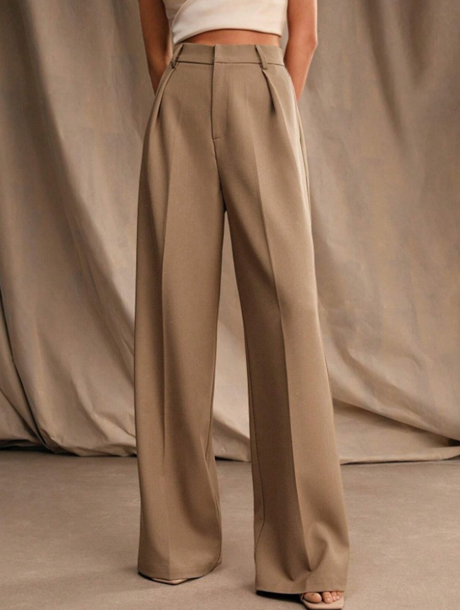 Women's High Waist Wide Leg Drape Pants Loose Flowing Polyester Casual Formal Everyday Trousers – Multicolor - Lolly 
