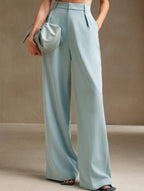 Women's High Waist Wide Leg Drape Pants Loose Flowing Polyester Casual Formal Everyday Trousers – Multicolor - Lolly 