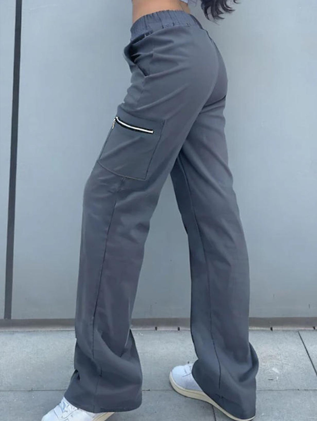 Women's High-Waisted Loose Straight-Leg Pants Casual Work Office Formal Everyday Floor-Length Trousers – Navy - Lolly 