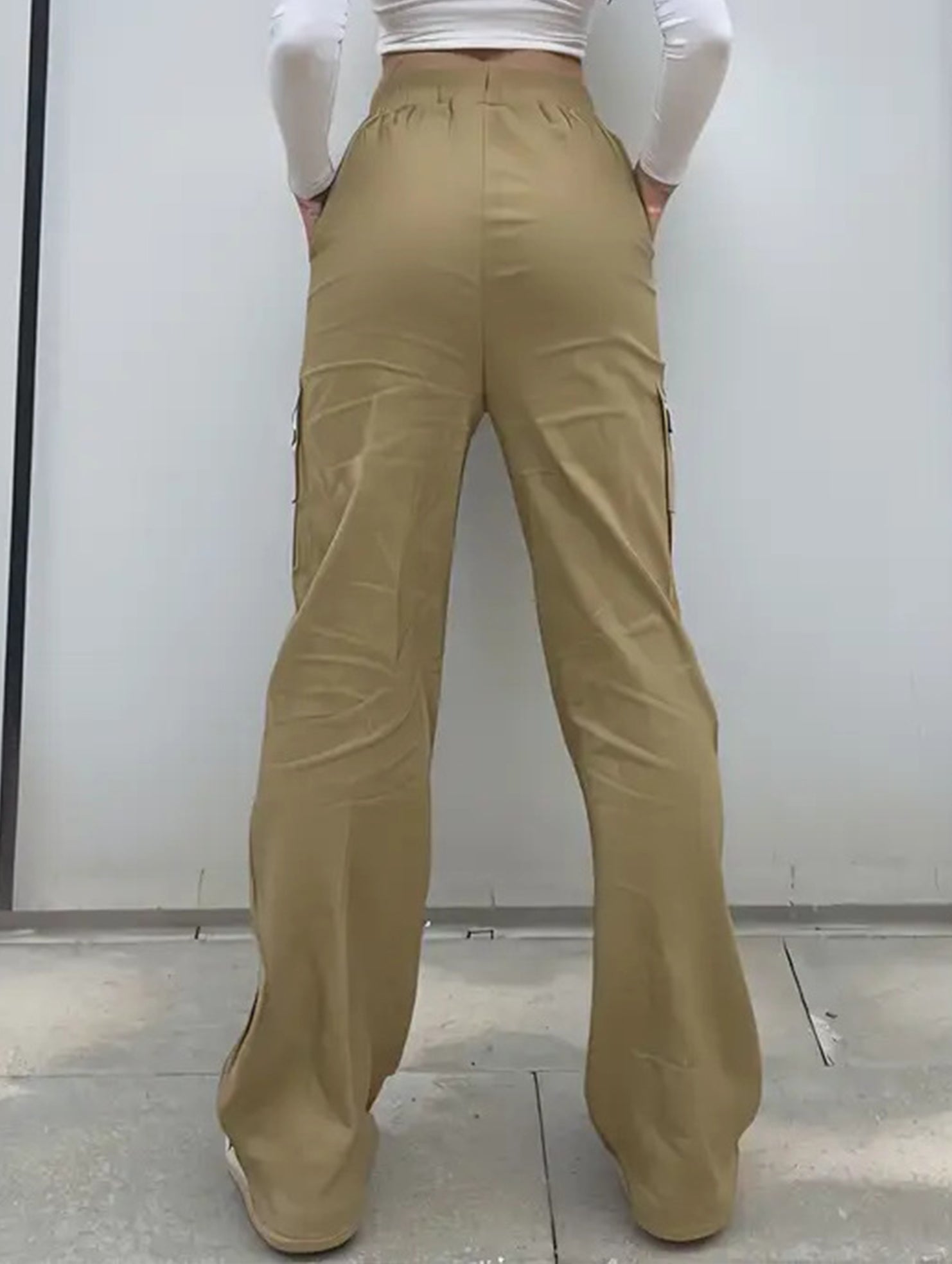 Women's High-Waisted Loose Straight-Leg Pants Casual Work Office Formal Everyday Floor-Length Trousers – Navy - Lolly 