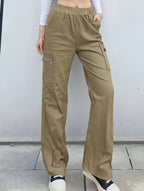Women's High-Waisted Loose Straight-Leg Pants Casual Work Office Formal Everyday Floor-Length Trousers – Navy - Lolly 