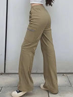 Women's High-Waisted Loose Straight-Leg Pants Casual Work Office Formal Everyday Floor-Length Trousers – Navy - Lolly 