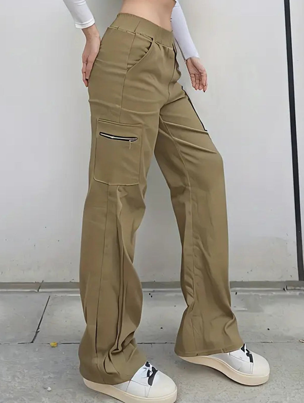 Women's High-Waisted Loose Straight-Leg Pants Casual Work Office Formal Everyday Floor-Length Trousers – Navy - Lolly 