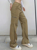 Women's High-Waisted Loose Straight-Leg Pants Casual Work Office Formal Everyday Floor-Length Trousers – Navy - Lolly 