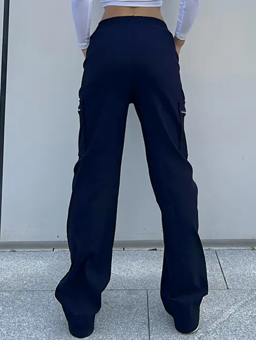 Women's High-Waisted Loose Straight-Leg Pants Casual Work Office Formal Everyday Floor-Length Trousers – Navy - Lolly 