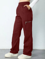 Women's High-Waisted Loose Straight-Leg Pants Casual Work Office Formal Everyday Floor-Length Trousers – Navy - Lolly 