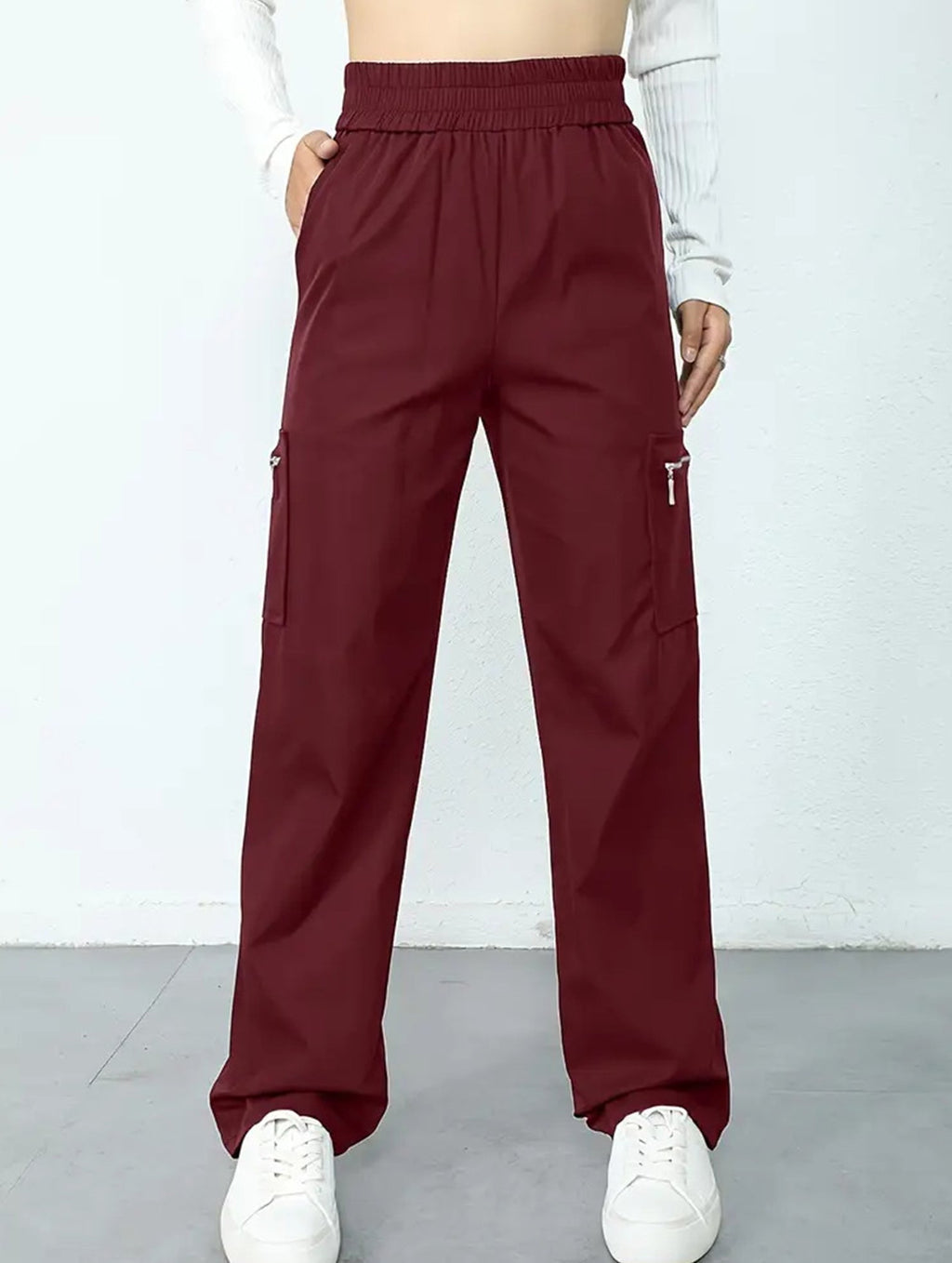 Women's High-Waisted Loose Straight-Leg Pants Casual Work Office Formal Everyday Floor-Length Trousers – Navy - Lolly 