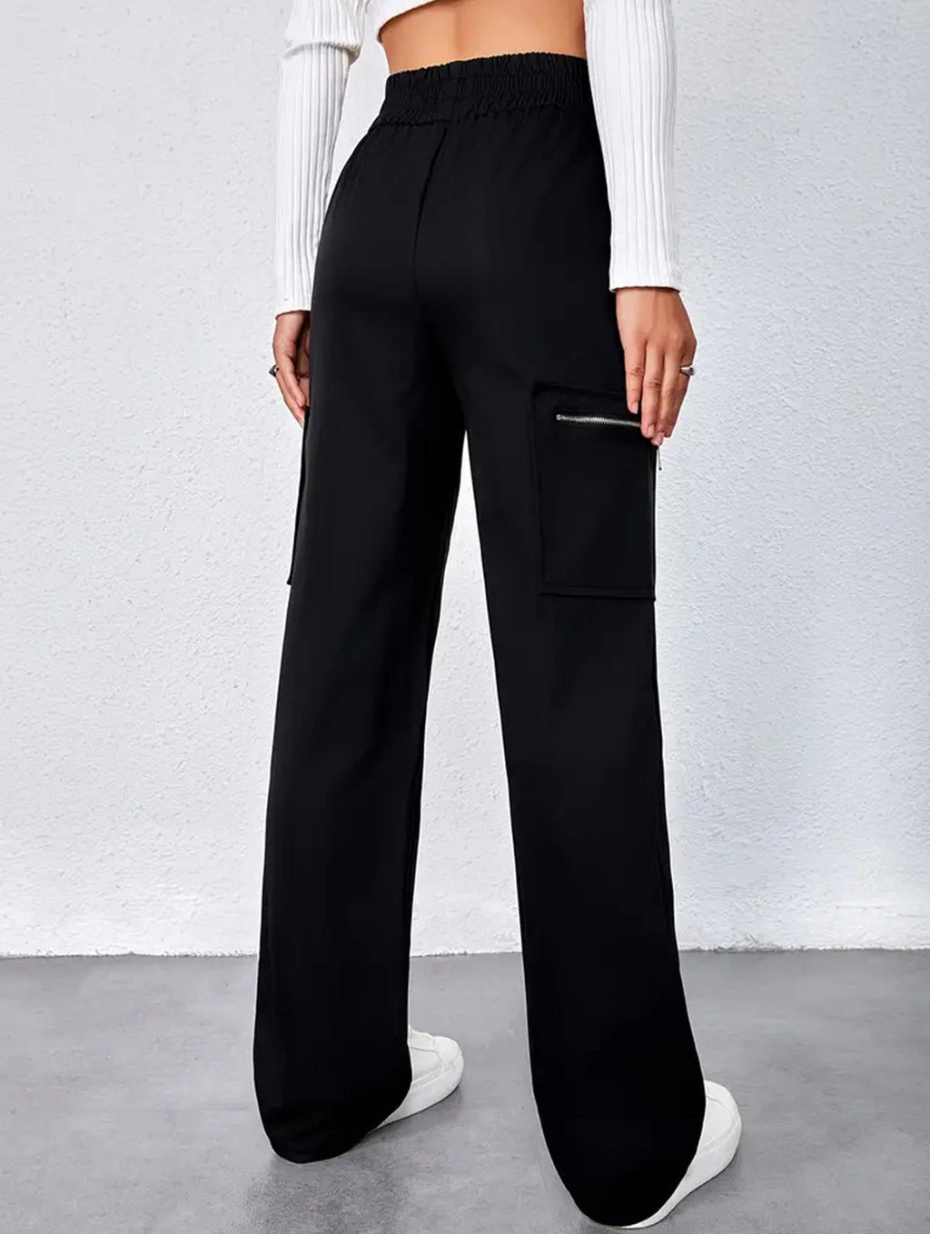 Women's High-Waisted Loose Straight-Leg Pants Casual Work Office Formal Everyday Floor-Length Trousers – Navy - Lolly 