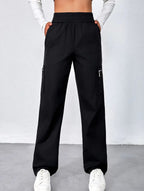 Women's High-Waisted Loose Straight-Leg Pants Casual Work Office Formal Everyday Floor-Length Trousers – Navy - Lolly 