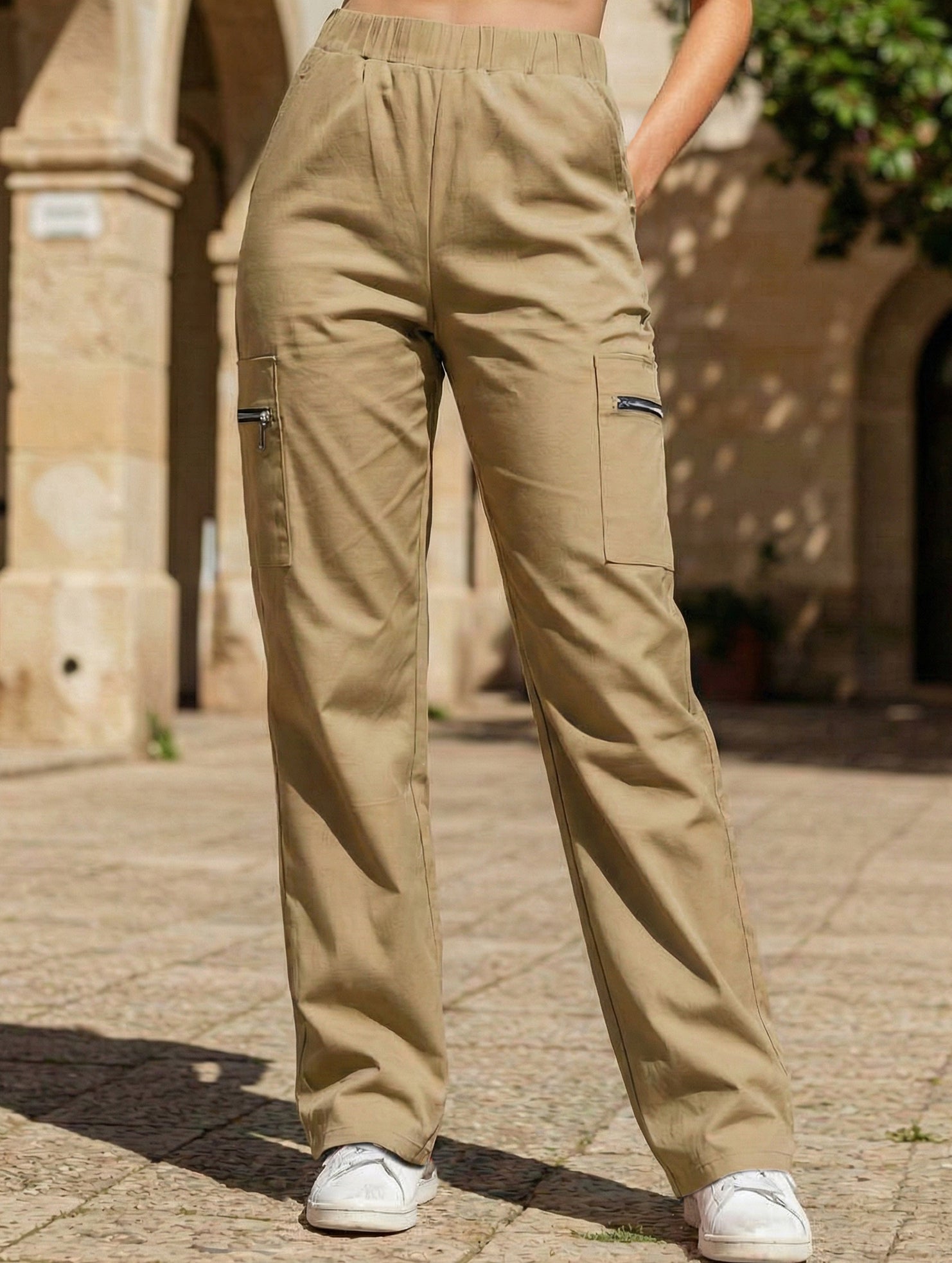 Women's High-Waisted Loose Straight-Leg Pants Casual Work Office Formal Everyday Floor-Length Trousers – Navy - Lolly 