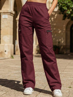 Women's High-Waisted Loose Straight-Leg Pants Casual Work Office Formal Everyday Floor-Length Trousers – Navy - Lolly 