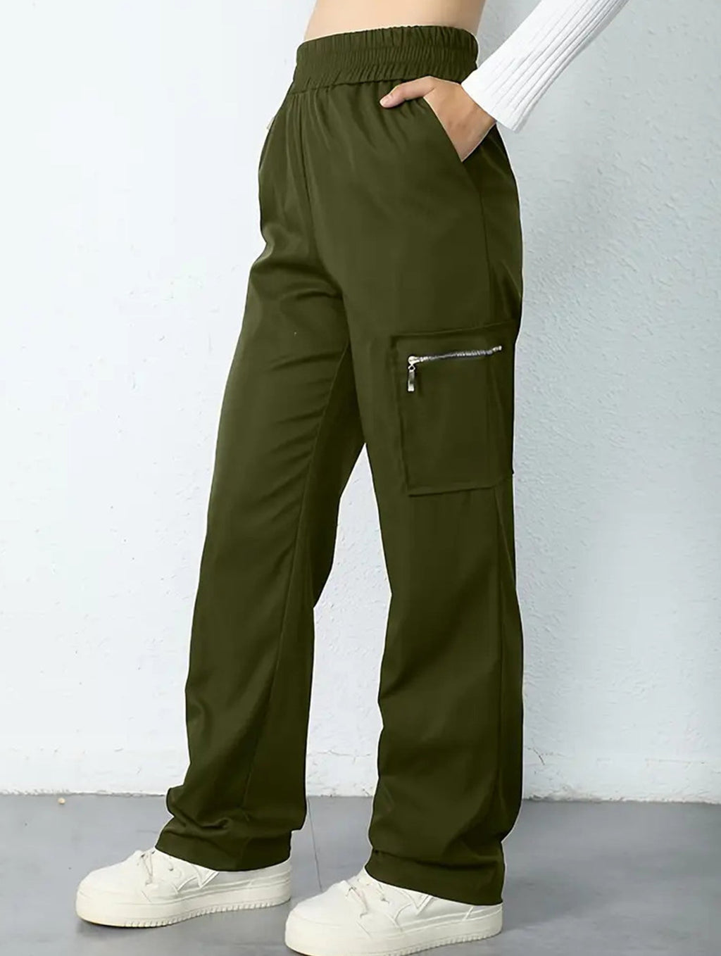 Women's High-Waisted Loose Straight-Leg Pants Casual Work Office Formal Everyday Floor-Length Trousers – Navy - Lolly 