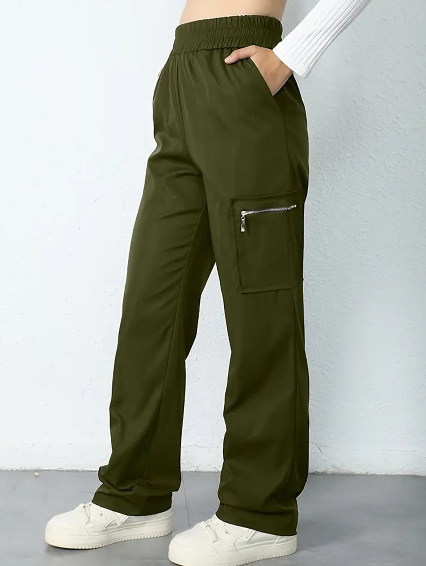 Women's High-Waisted Loose Straight-Leg Pants Casual Work Office Formal Everyday Floor-Length Trousers – Navy - Lolly 