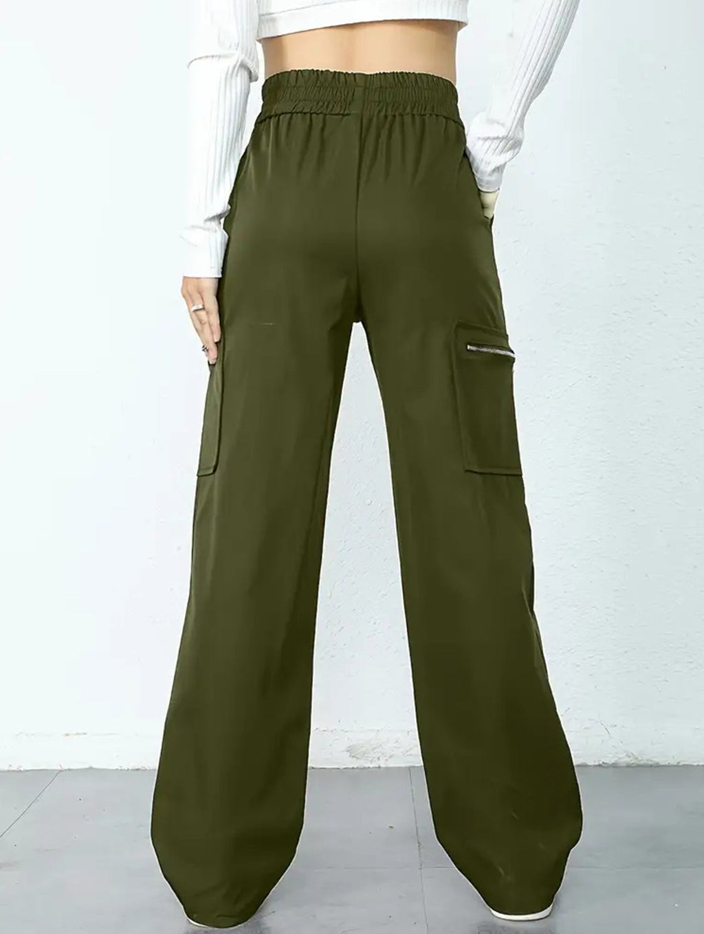 Women's High-Waisted Loose Straight-Leg Pants Casual Work Office Formal Everyday Floor-Length Trousers – Navy - Lolly 