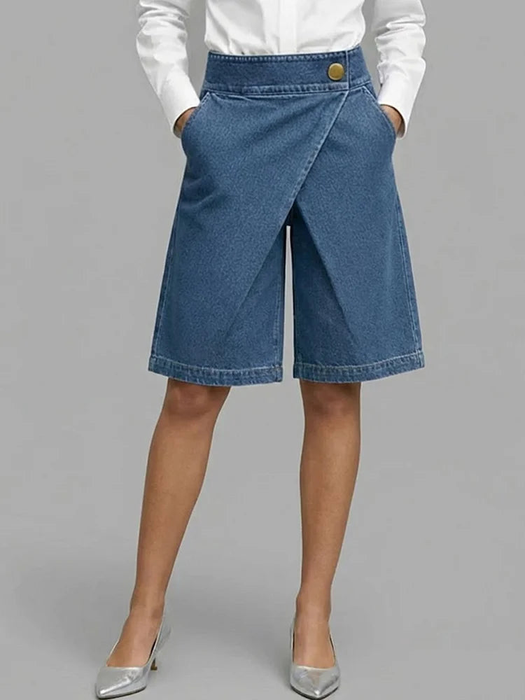 Women's High-Waisted Wide Leg Denim Shorts Casual Everyday Streetwear Summer Beach Vacation Loose Bermuda – Harlow - Lolly 