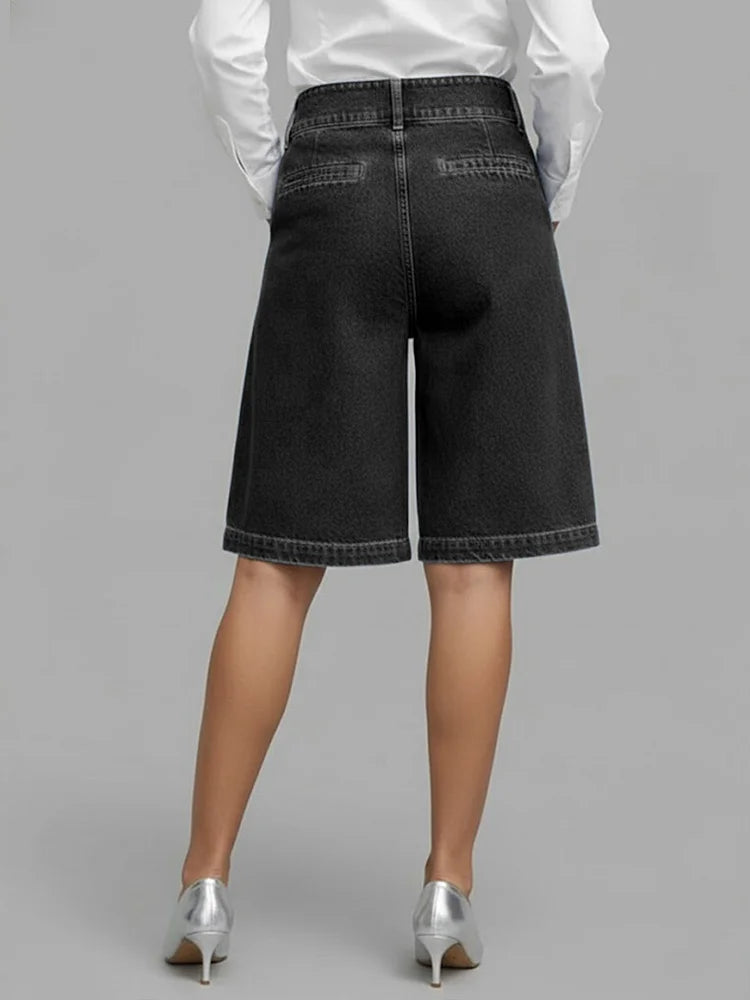 Women's High-Waisted Wide Leg Denim Shorts Casual Everyday Streetwear Summer Beach Vacation Loose Bermuda – Harlow - Lolly 